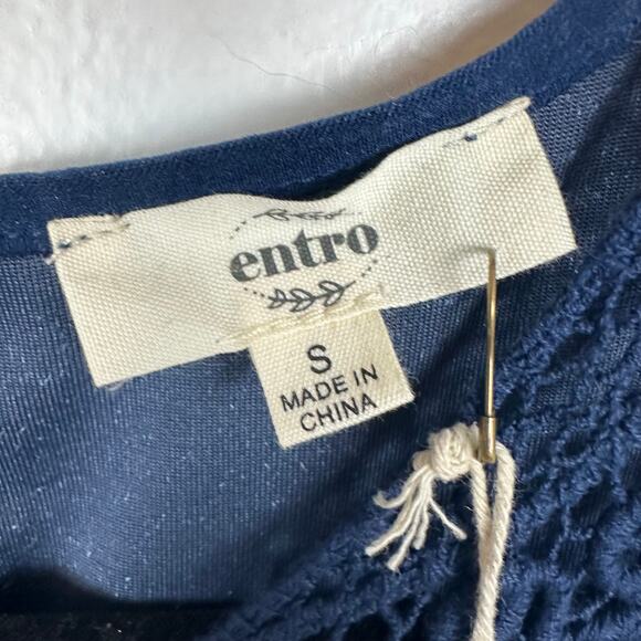 NWT Entro Womens Crochet Lace Velvet Navy Blue Sleeveless Mini Shift Dress Small - Picture 8 of 9